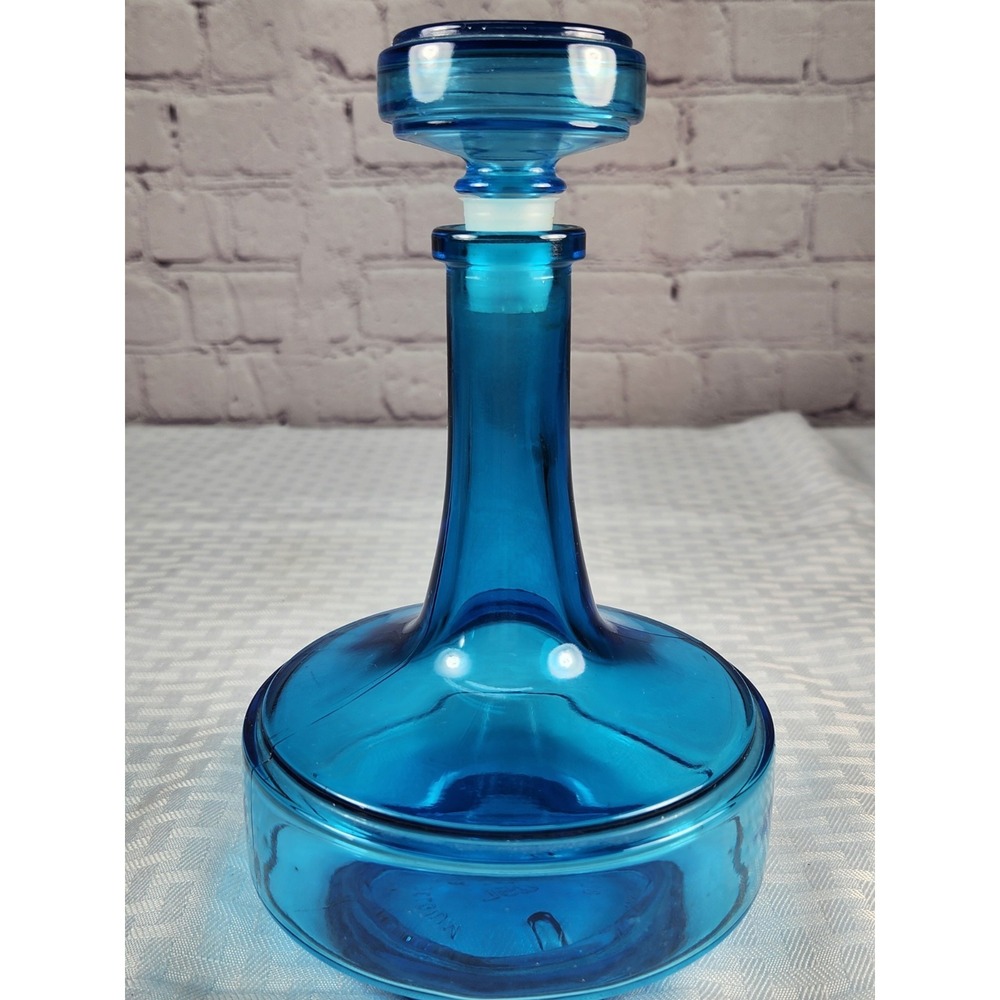 MCM Belgium Deep Blue Genie Bottle Decanter w/ Stopper Lid Barware Decor Hosting